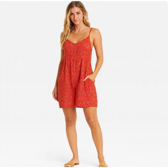 Natural Life romper playsuit womens size Medium red floral wide leg jumpsuit - Picture 1 of 9